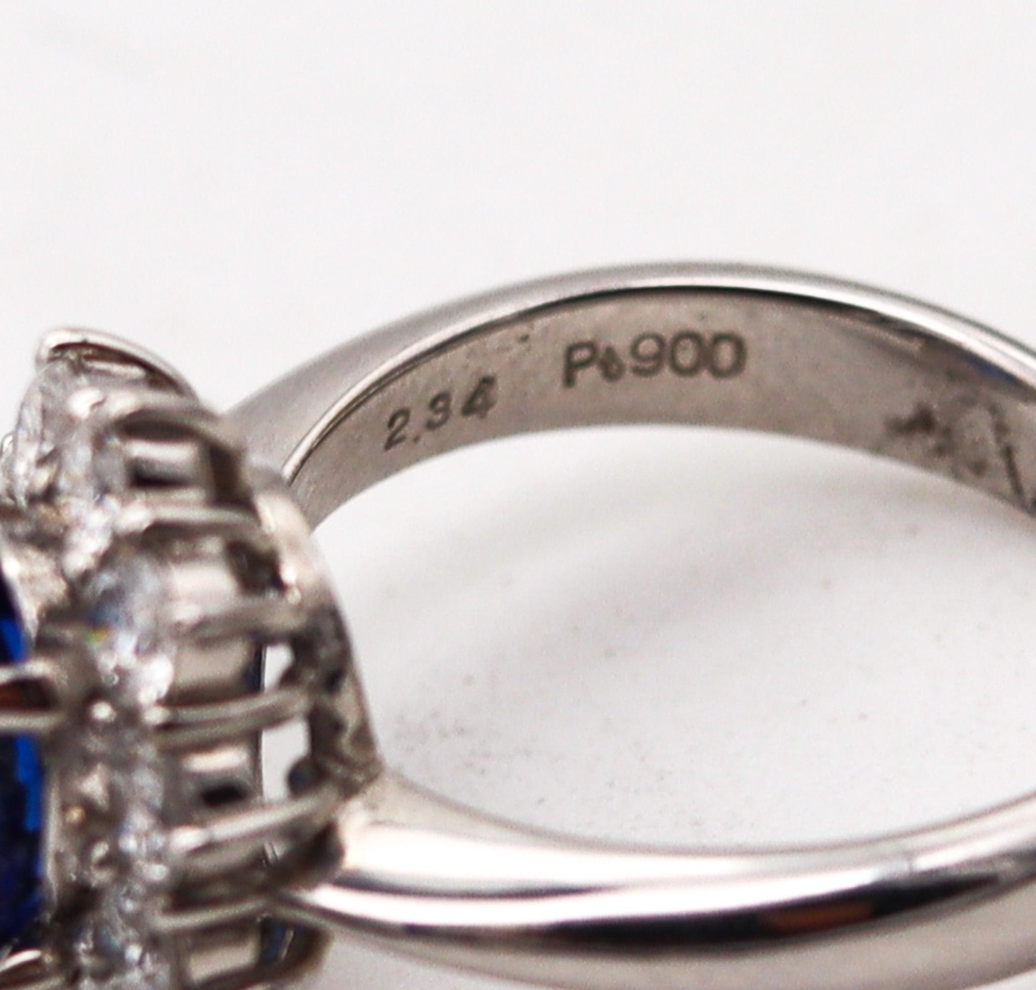 CLASSIC Halo Ring In Platinum With 3.14 Ctw In Sapphires And Diamonds For Sale 3