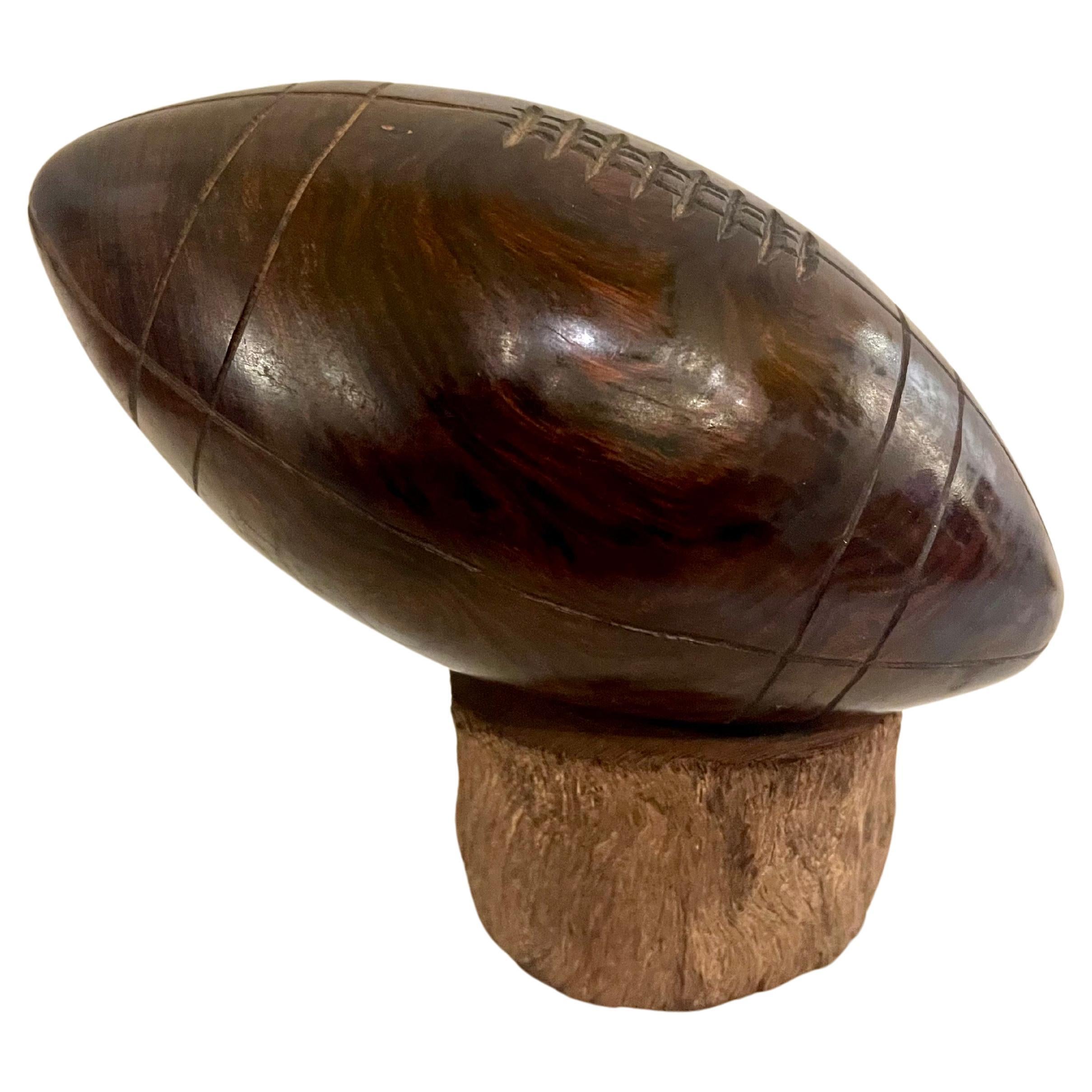 Wood Classic Hand Carved Solid Ironwood American Football Sculpture For Sale