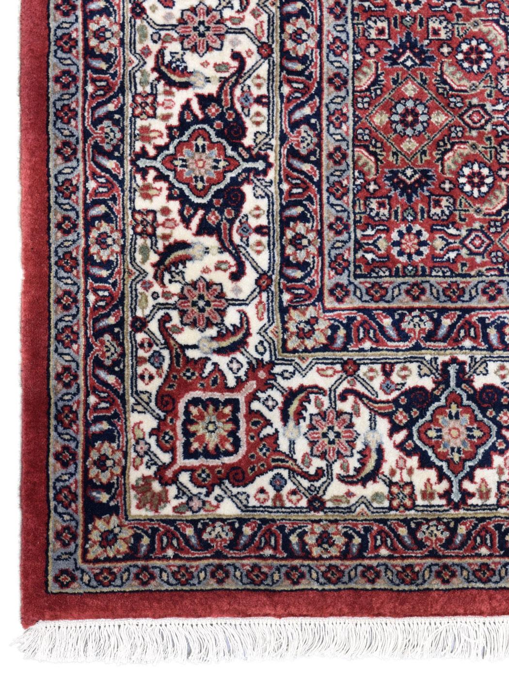 Indian Classic Hand-Knotted Bidjar Carpet in Red, Indigo, and Cream Wool, 5' x 7' For Sale