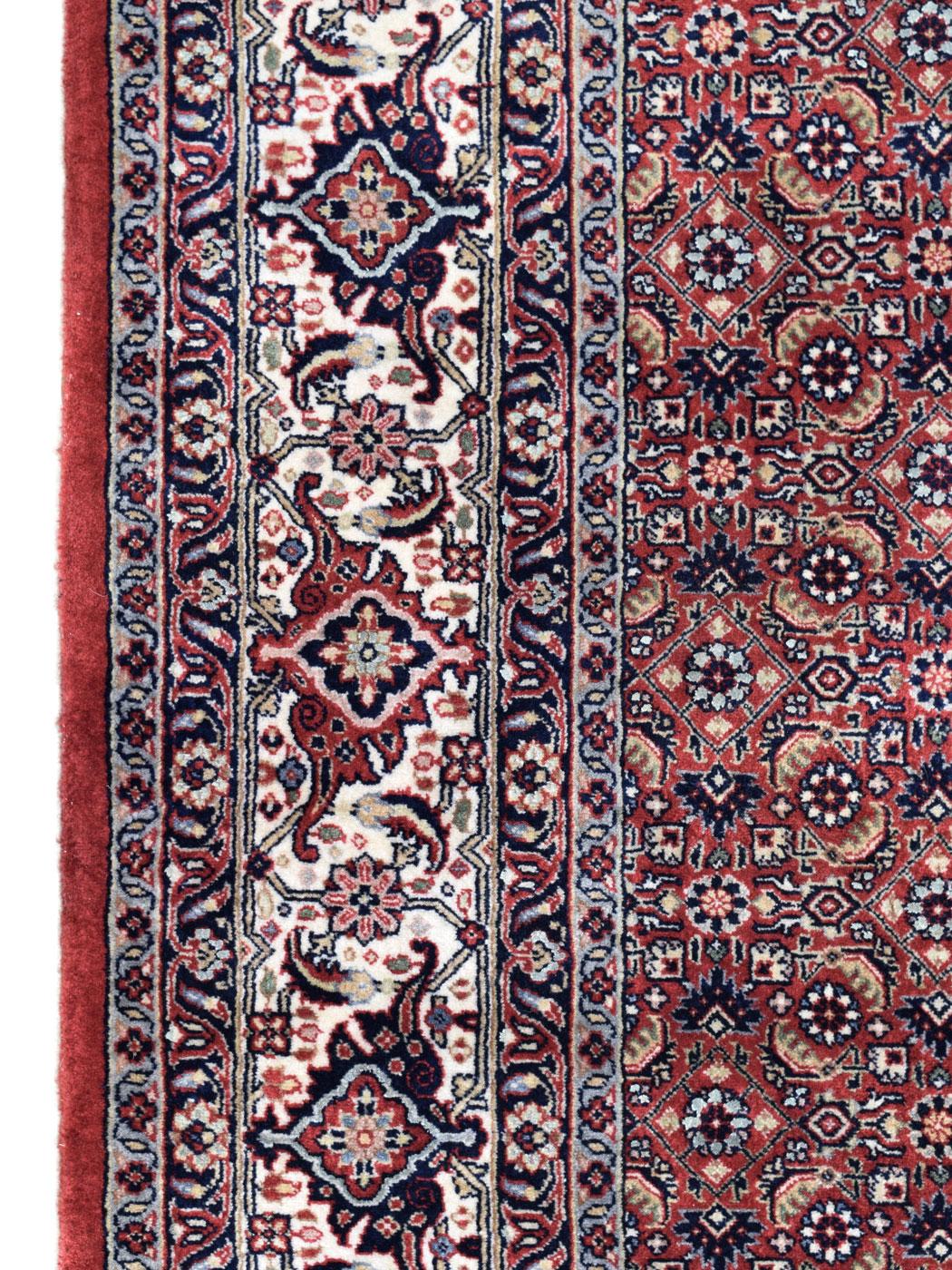 Vegetable Dyed Classic Hand-Knotted Bidjar Carpet in Red, Indigo, and Cream Wool, 5' x 7' For Sale