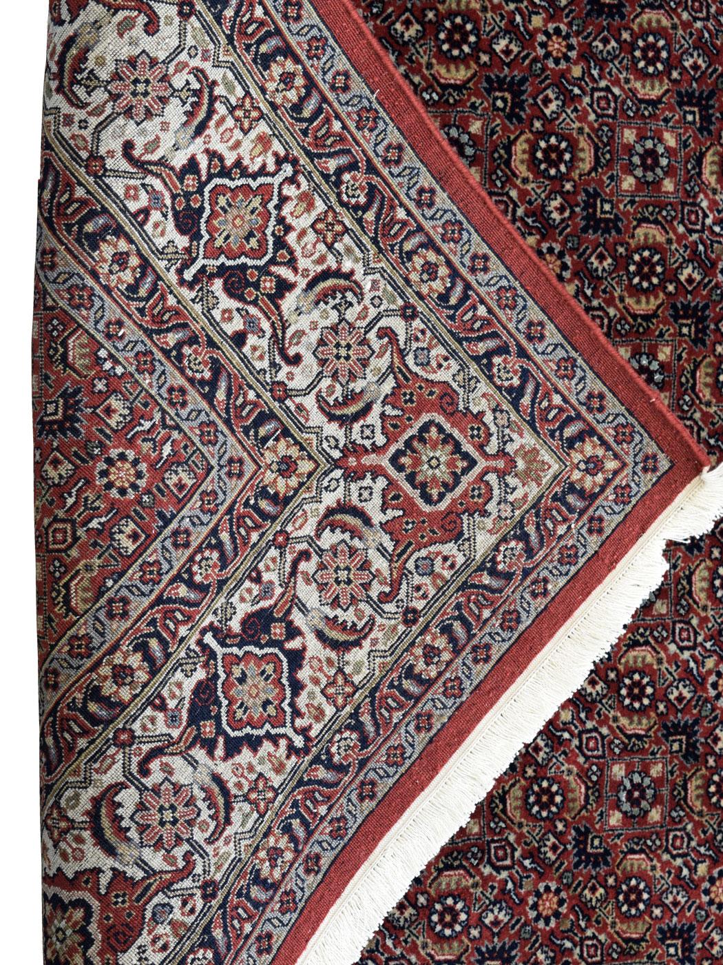 Contemporary Classic Hand-Knotted Bidjar Carpet in Red, Indigo, and Cream Wool, 5' x 7' For Sale