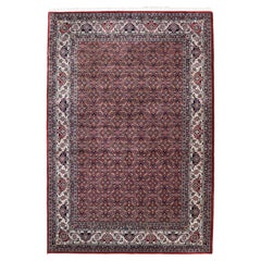 Classic Hand-Knotted Bidjar Carpet in Red, Indigo, and Cream Wool, 5' x 7'