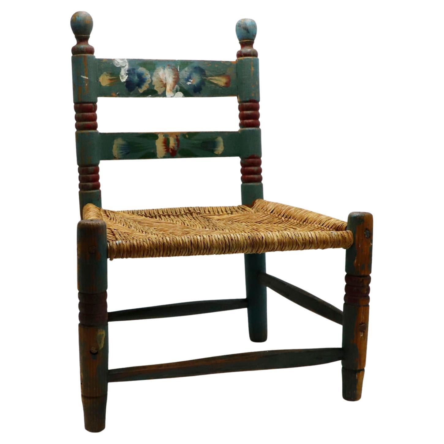 Classic Hand-Painted Mexican Pine Chair, circa 1950