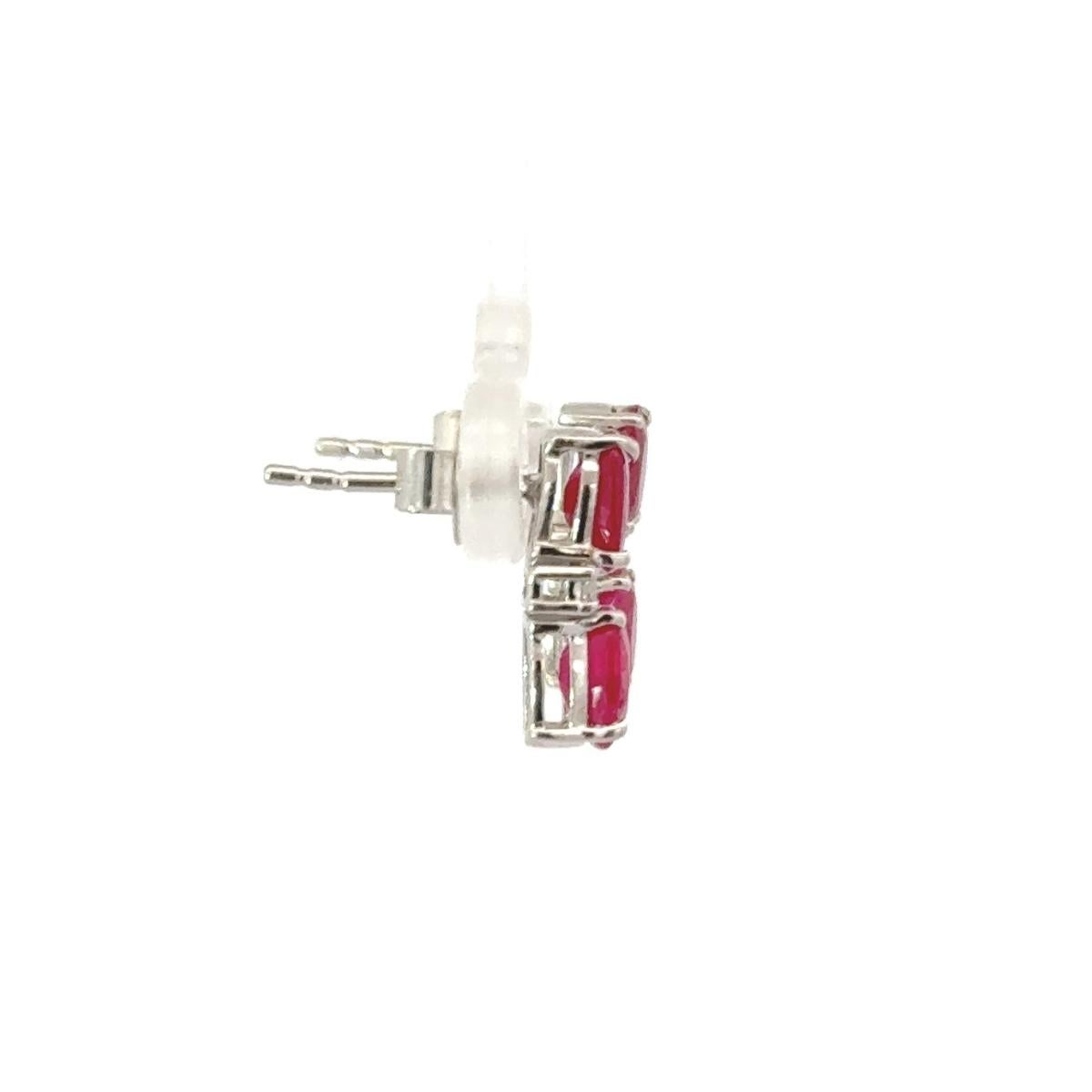 Classic Handcrafted Ruby and Zircon Stud Earrings in Silver Luxury Jewelry Gift In New Condition For Sale In New York, NY