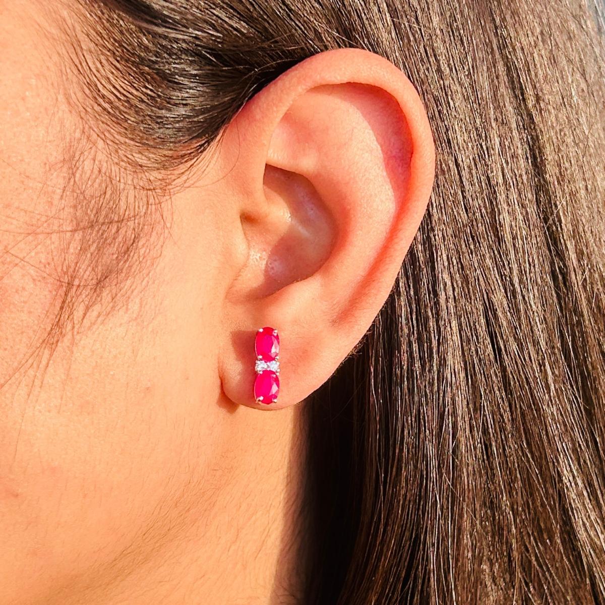 Women's Classic Handcrafted Ruby and Zircon Stud Earrings in Silver Luxury Jewelry Gift For Sale