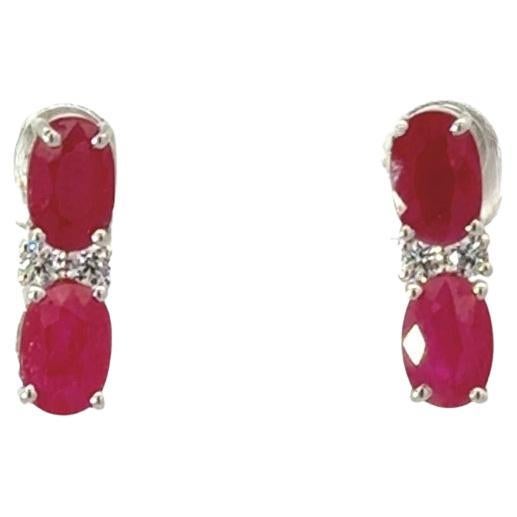 Classic Handcrafted Ruby and Zircon Stud Earrings in Silver Luxury Jewelry Gift For Sale
