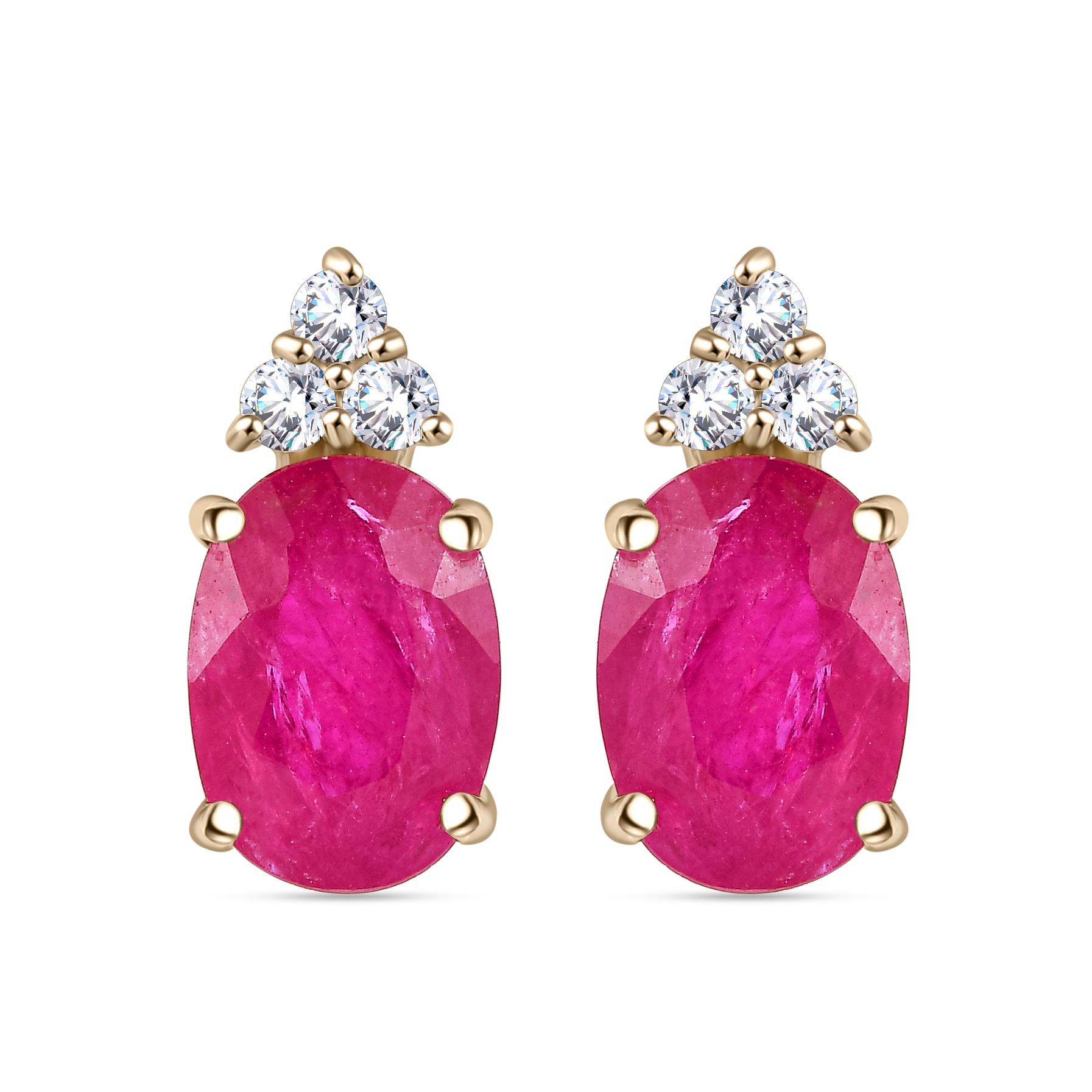 Boucles d'oreilles classiques en or jaune massif 14k, rubis et diamants, faites à la main en vente 3