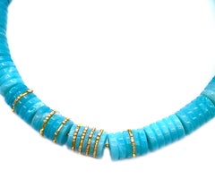 Classic Handmade Aquamarine Beads Coomi 20 Karat Gold Necklace with Gold Beads