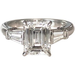 Engagement Ring in Platinum with an Emerald Cut Diamond  1.74 CT, GIA-E Flawless