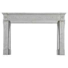 Antique Classic Haussmannien White Marble Louis XVI Style Fireplace Surround From Paris