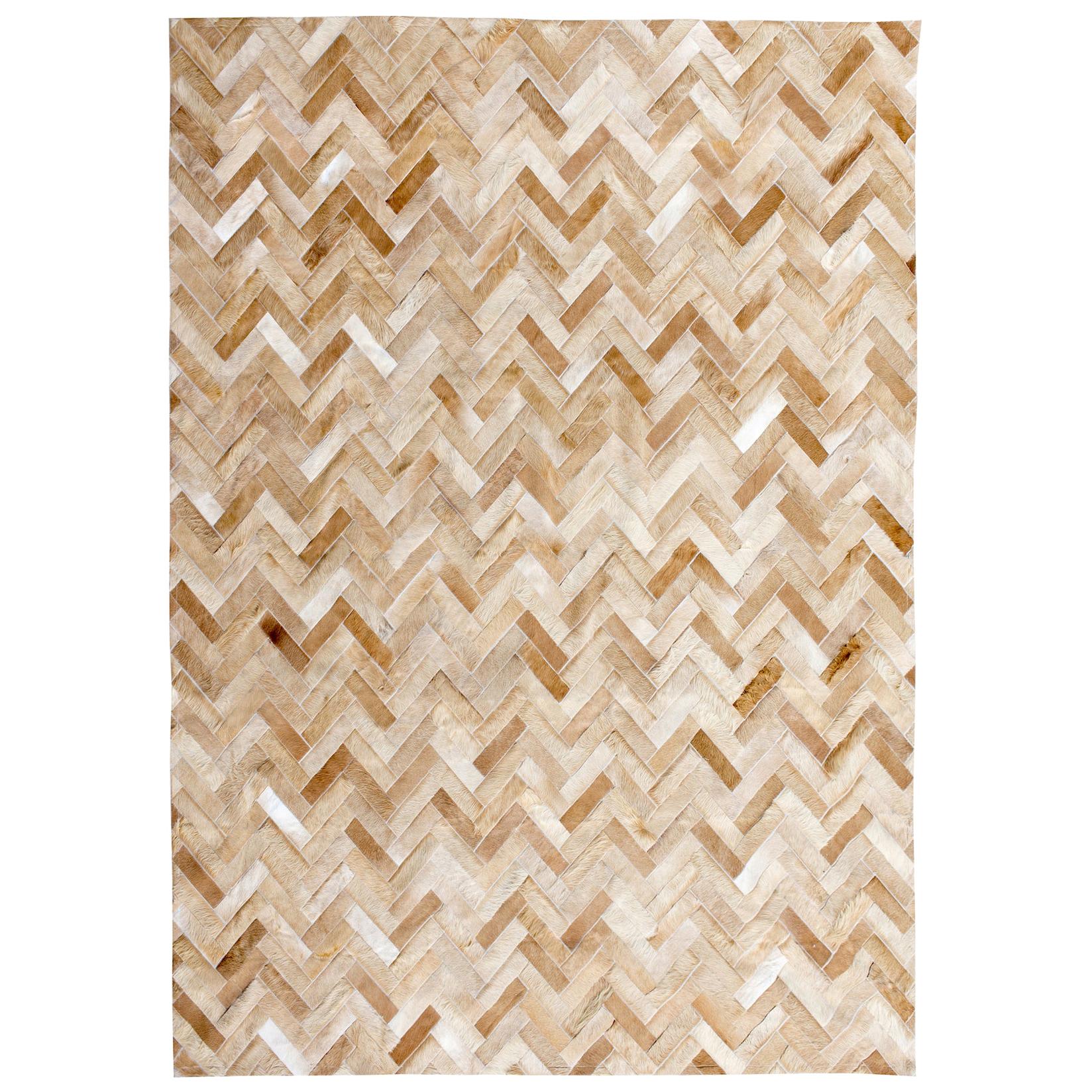 Classic Herringbone Caramel Espina Customizable Large Cowhide Area Floor Rug For Sale