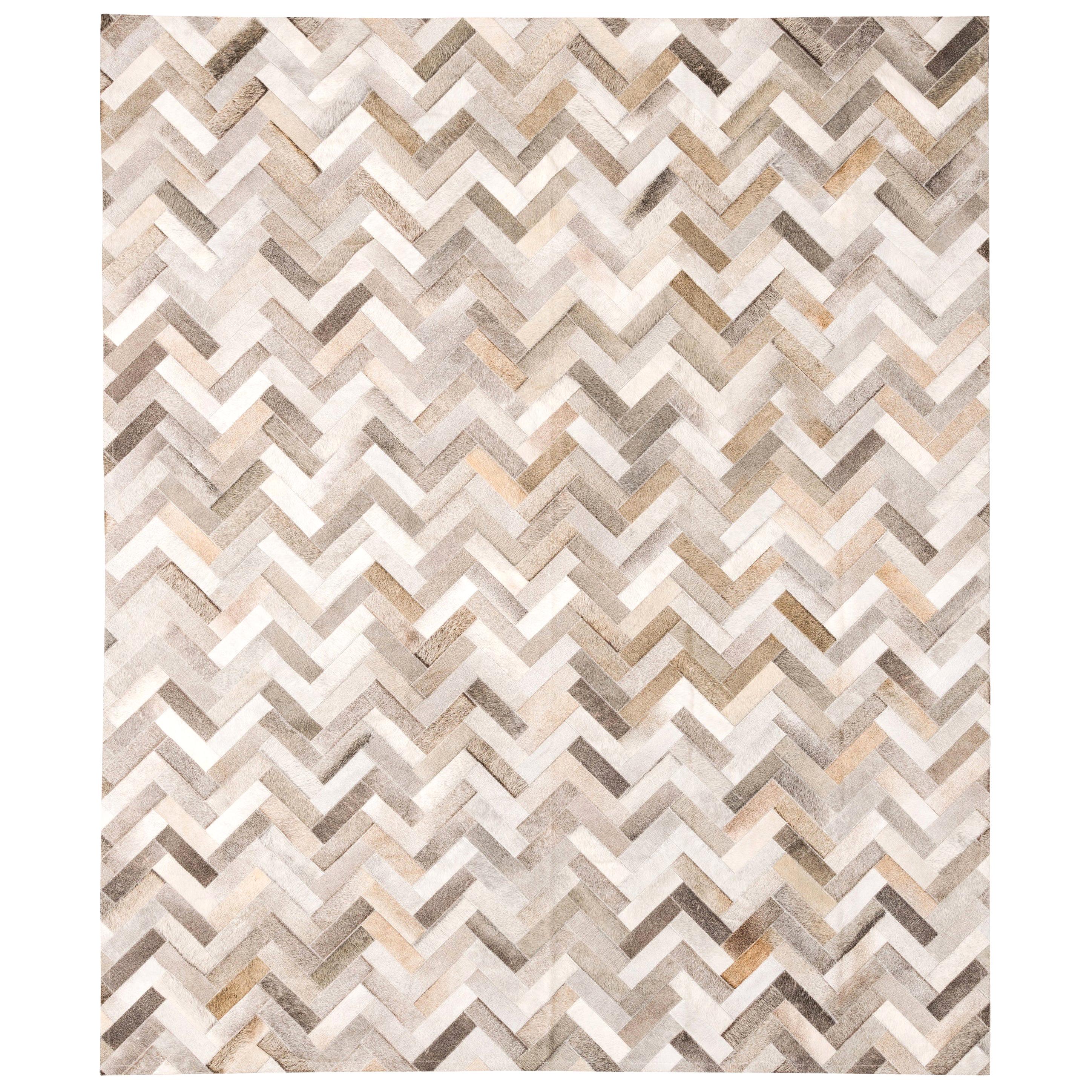 Classic Herringbone Gray Customizable Espina Cowhide Area Floor Rug X-Large