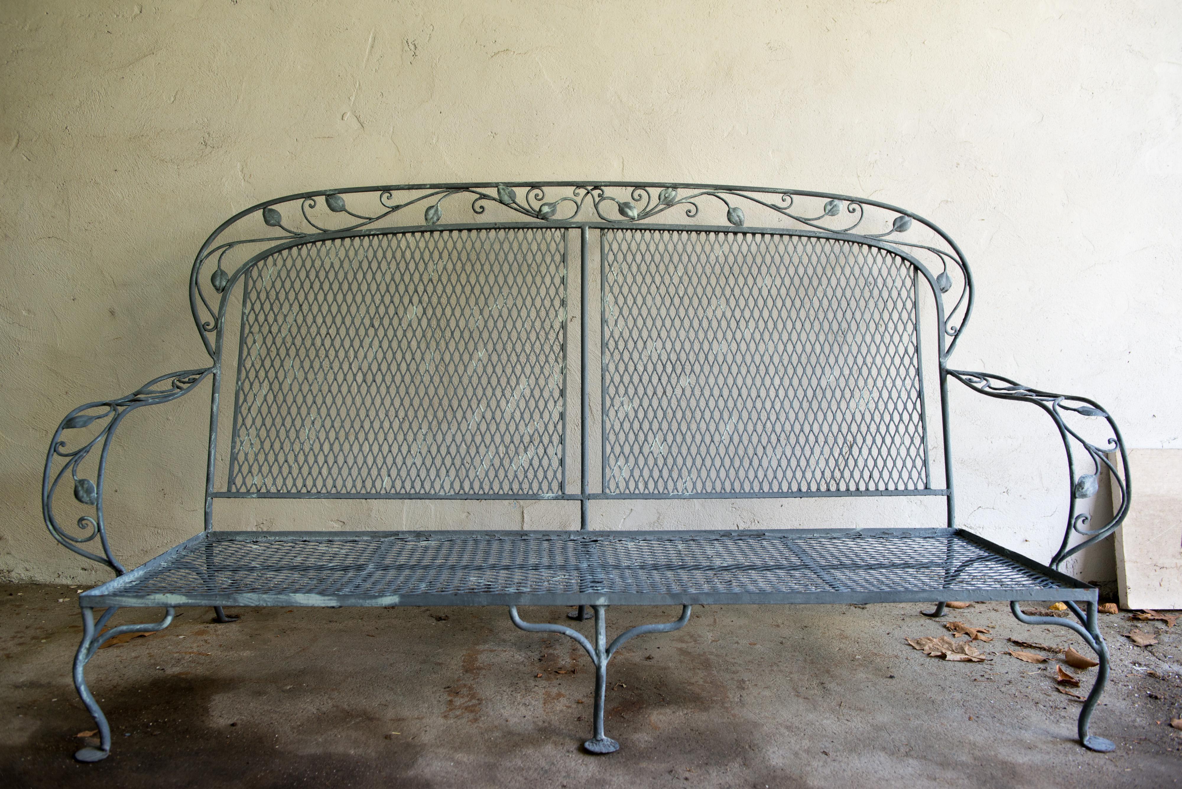 Classic handcrafted high quality wrought iron garden settee by Salterini. Very solid and beautifully made.
 
