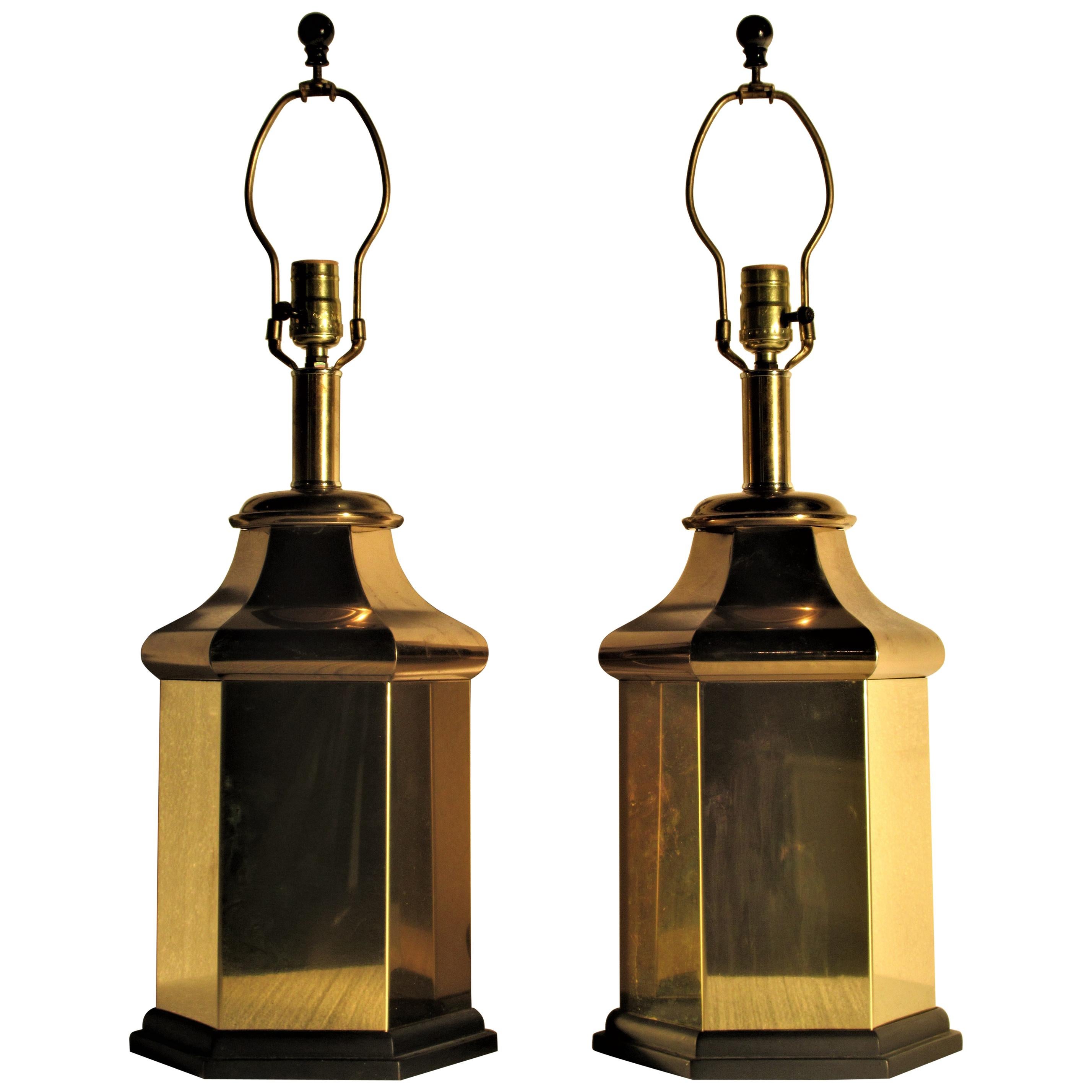 Classic Hollywood Regency Brass Ginger Jar Lamps