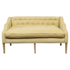 Used Classic Hollywood Regency Light Green / Sage Button Tufted Sofa