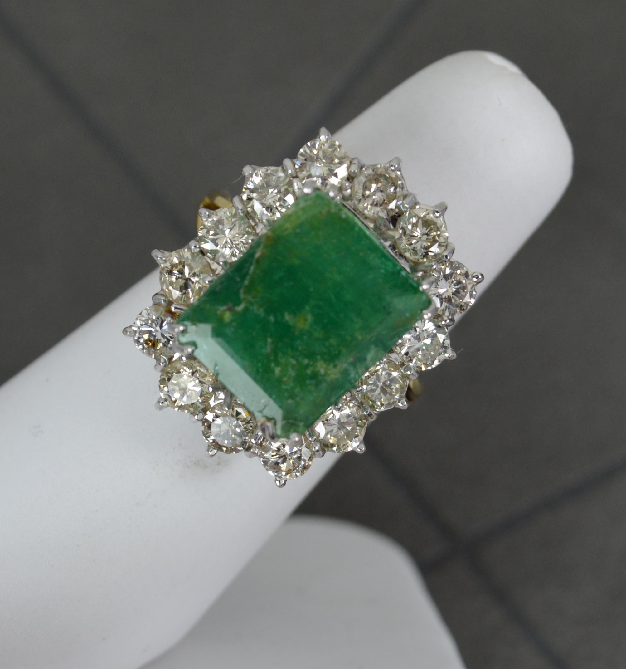 Classic Huge 18ct Gold 7ct Emerald and 2.7ct Diamond Cluster Ring For Sale 7