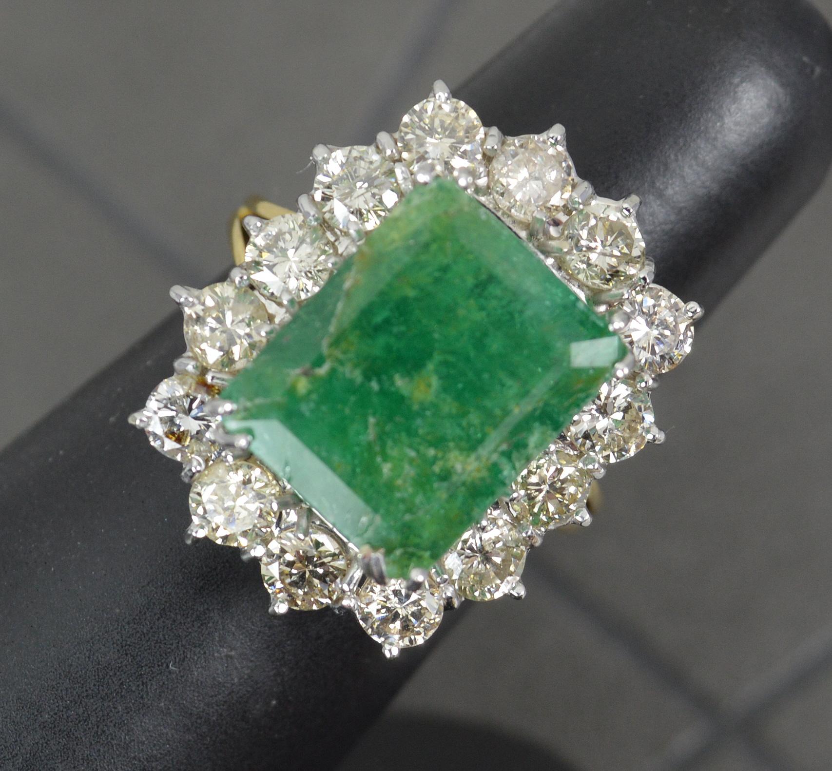 Classic Huge 18ct Gold 7ct Emerald and 2.7ct Diamond Cluster Ring For Sale 8