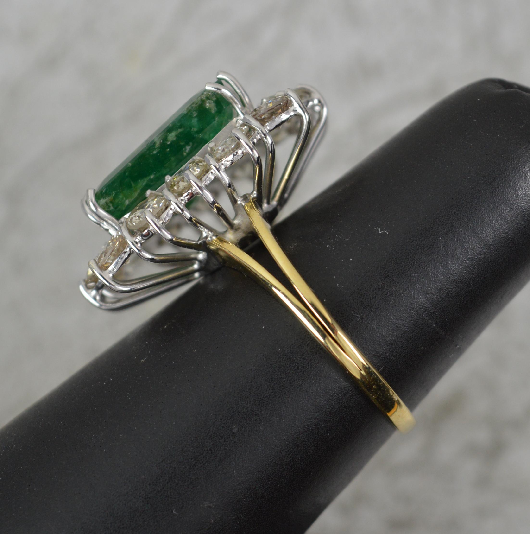 Classic Huge 18ct Gold 7ct Emerald and 2.7ct Diamond Cluster Ring For Sale 9