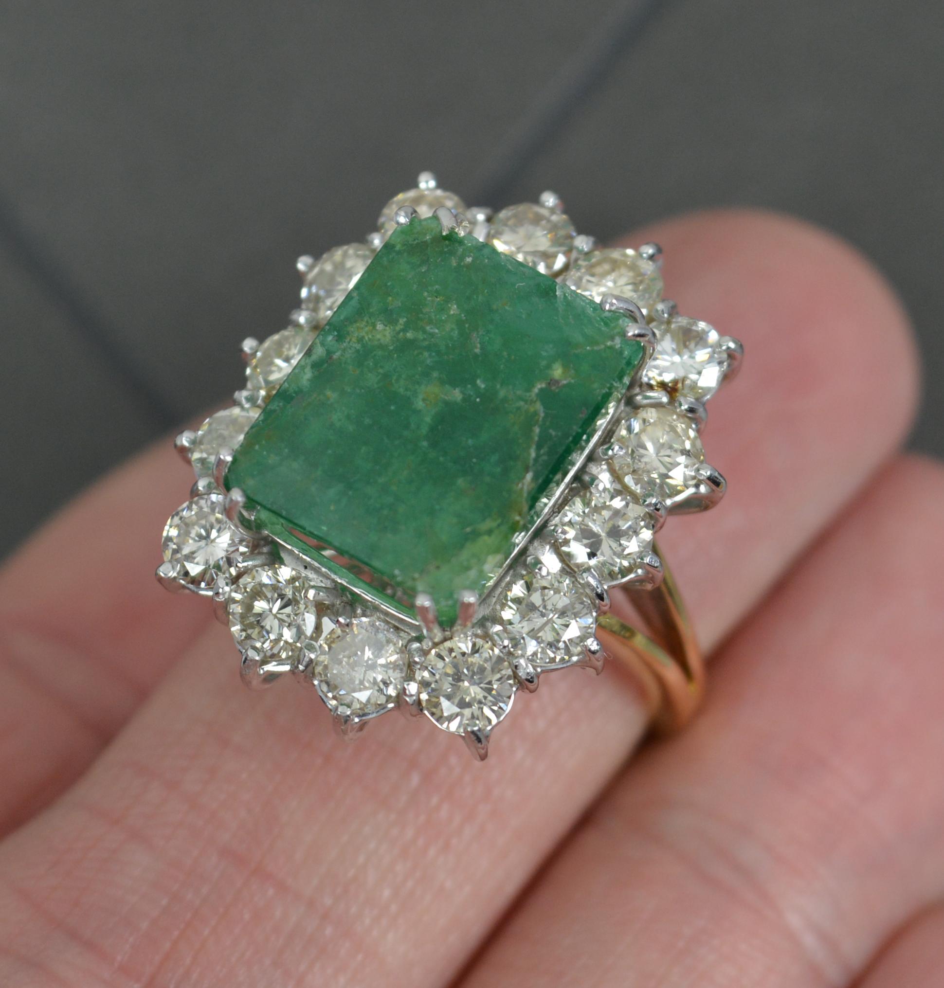 Classic Huge 18ct Gold 7ct Emerald and 2.7ct Diamond Cluster Ring For Sale 3
