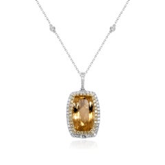 Classic Imperial Topaz with Yellow & White Diamond 14k Two Tone Gold Pendant