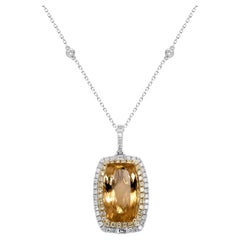 Pendentif classique en or bicolore 14 carats avec topaze impériale et diamants jaunes et blancs