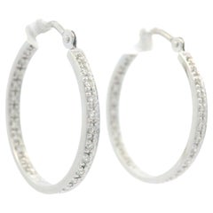 Classic In Out 14k White Gold 0.25ctw Diamond Small Hoop Earrings
