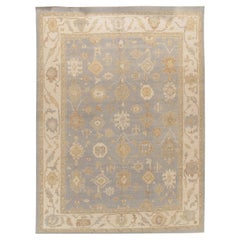 Classic Indian 21st Century Blue Oushak Style Rug, Hand-Woven Wool, 9'4" x 13"