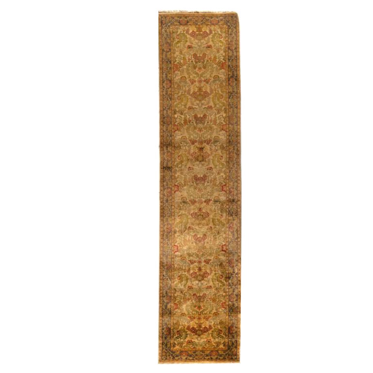 Classic Indian Hand-Knotted Golden Age Wool Runner Rug 2x10