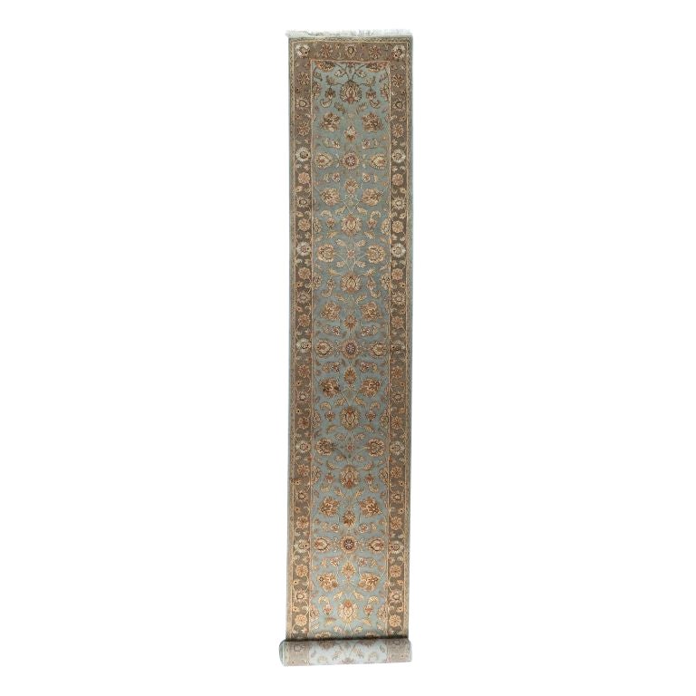 Classic Indian Hand-Knotted Jaipur Wool Long Runner Rug 2x16 For Sale