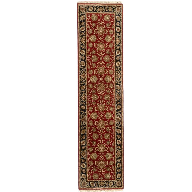 Classic Indian Hand-Knotted Jaipur Wool Runner Rug 3x10 Red For Sale