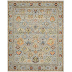 Classic Indian Hand-Knotted Mahal Wool Area Rug 9x12 Blue