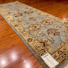 Classic Indian Hand-Knotted Oushak Wool Runner Rug 2x8 Blue