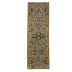 Classic Indian Hand-Knotted Oushak Wool Runner Rug 2x8 Blue