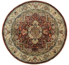 Classic Indian Hand-Knotted Tabriz Wool Round Area Rug 8x8