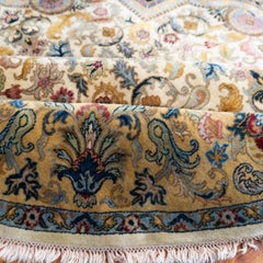 Classic Indian Hand-Knotted Tabriz Wool Round Rug 8x8 Burgundy