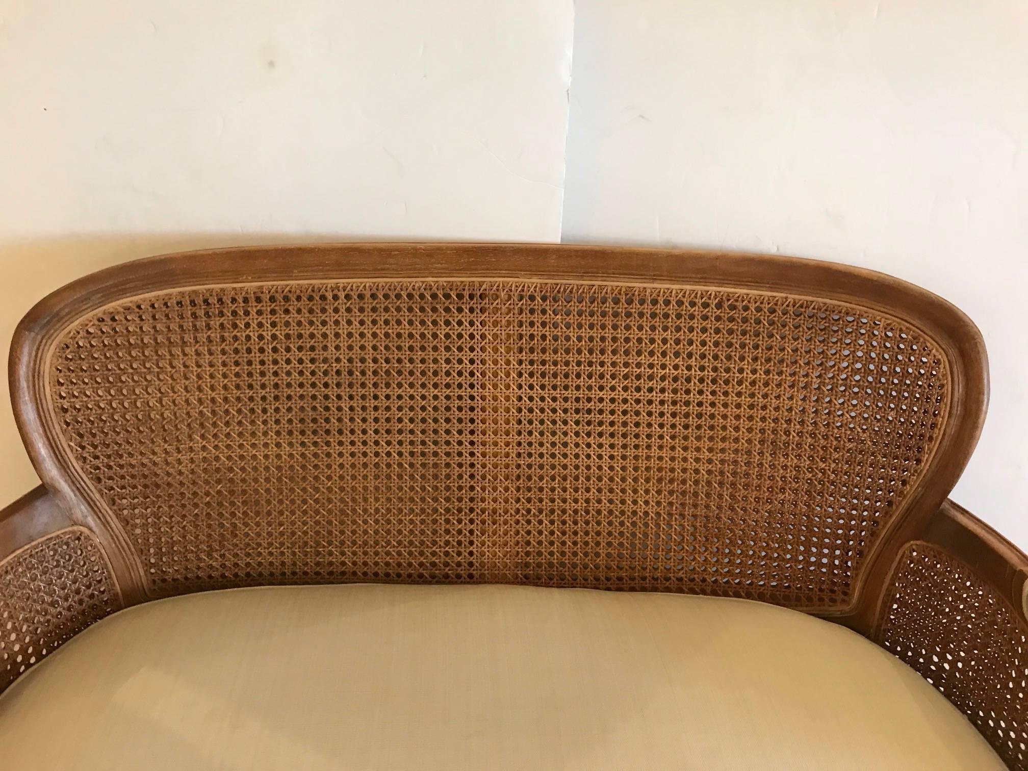 Classic Indonesian Double Caned Loveseat Settee In Excellent Condition In Hopewell, NJ