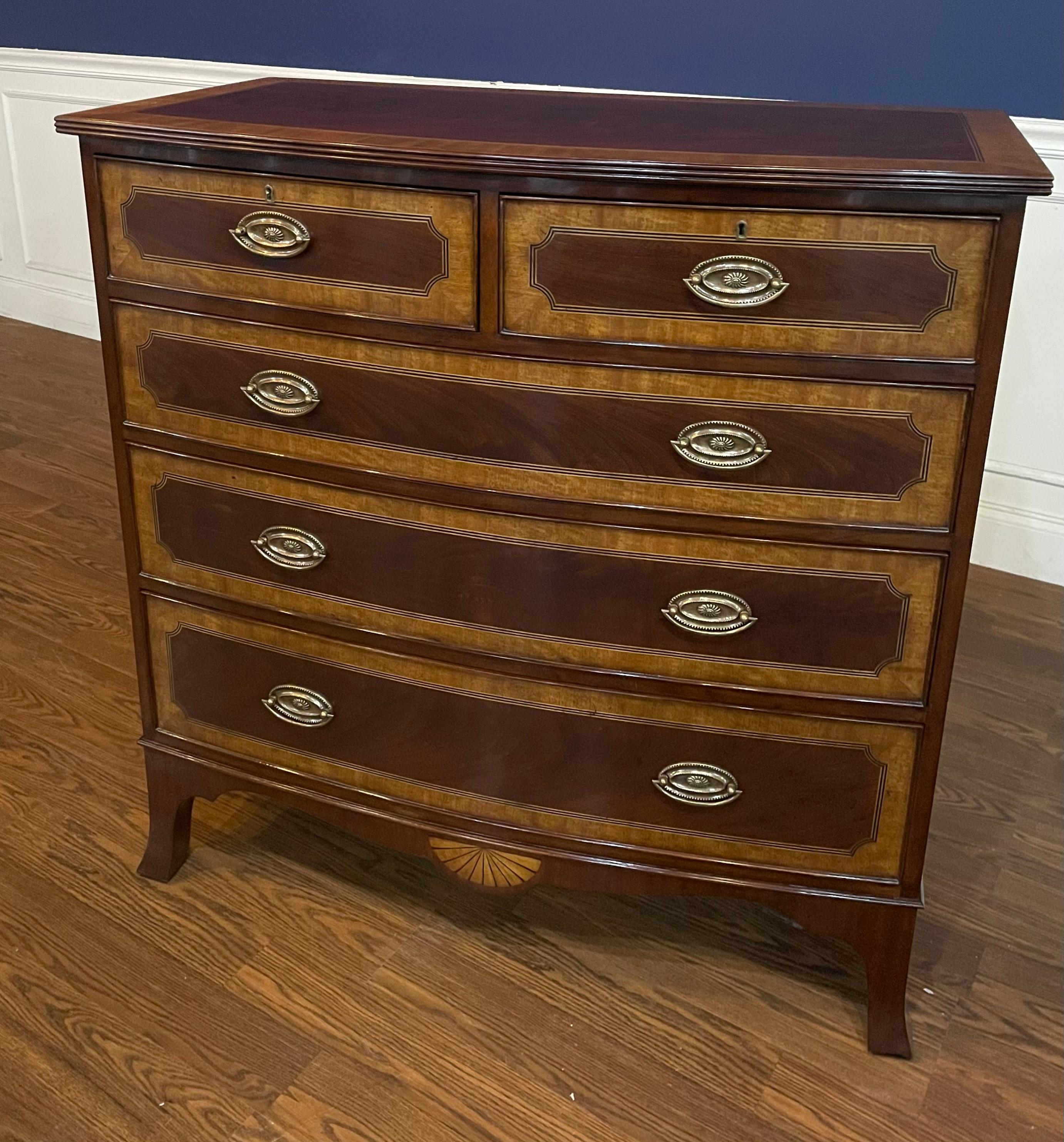 Classic Inlaid Bow Front Mahogany Chest by Leighton Hall  In New Condition For Sale In Suwanee, GA