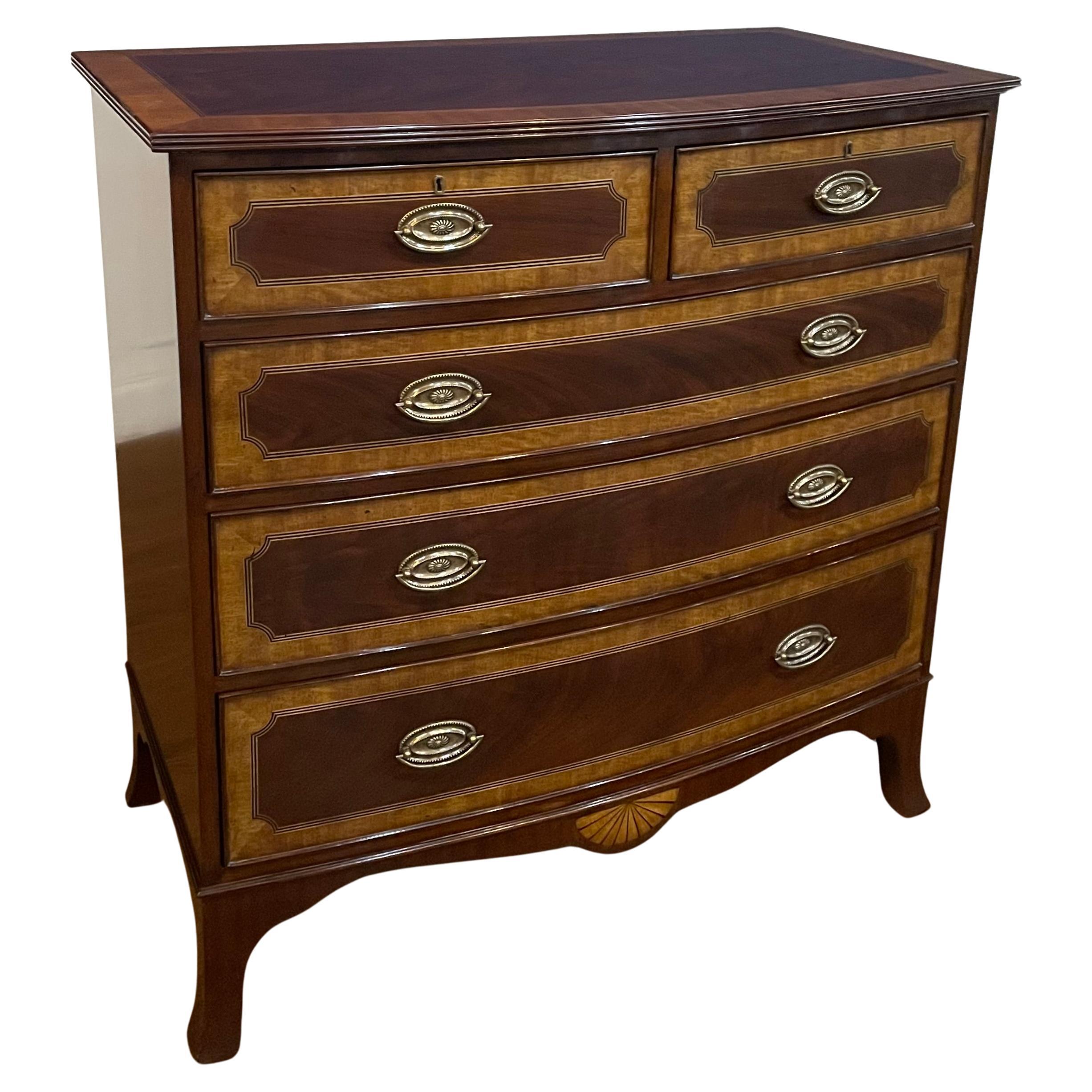 Classic Inlaid Bow Front Mahogany Chest by Leighton Hall  For Sale