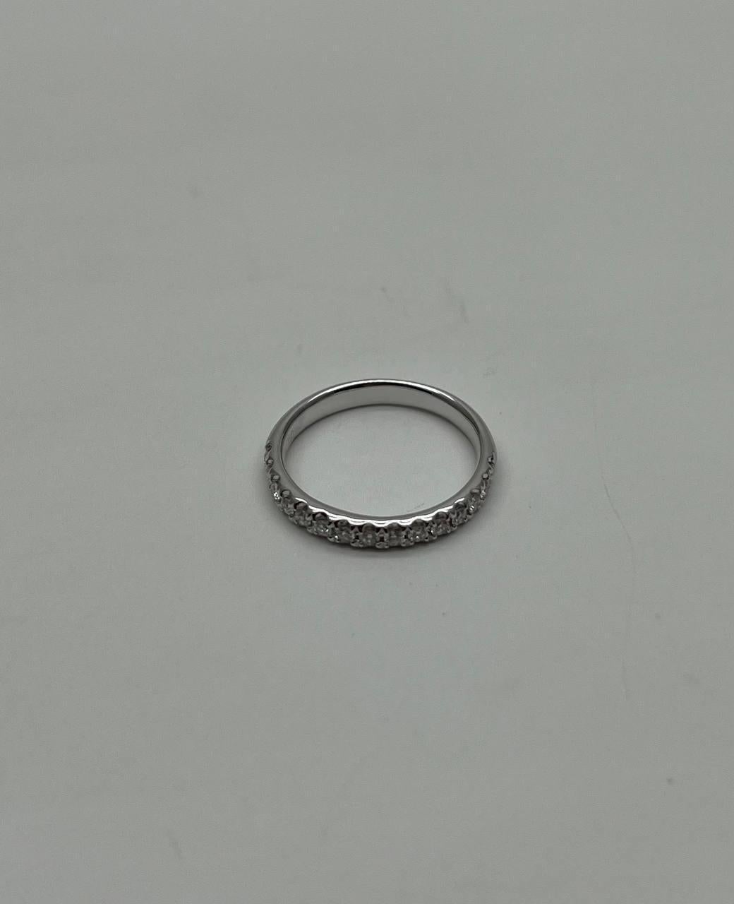Brilliant Cut Classic Inset Round Brilliant Diamond Line 14K White Gold Medium Band Ring For Sale