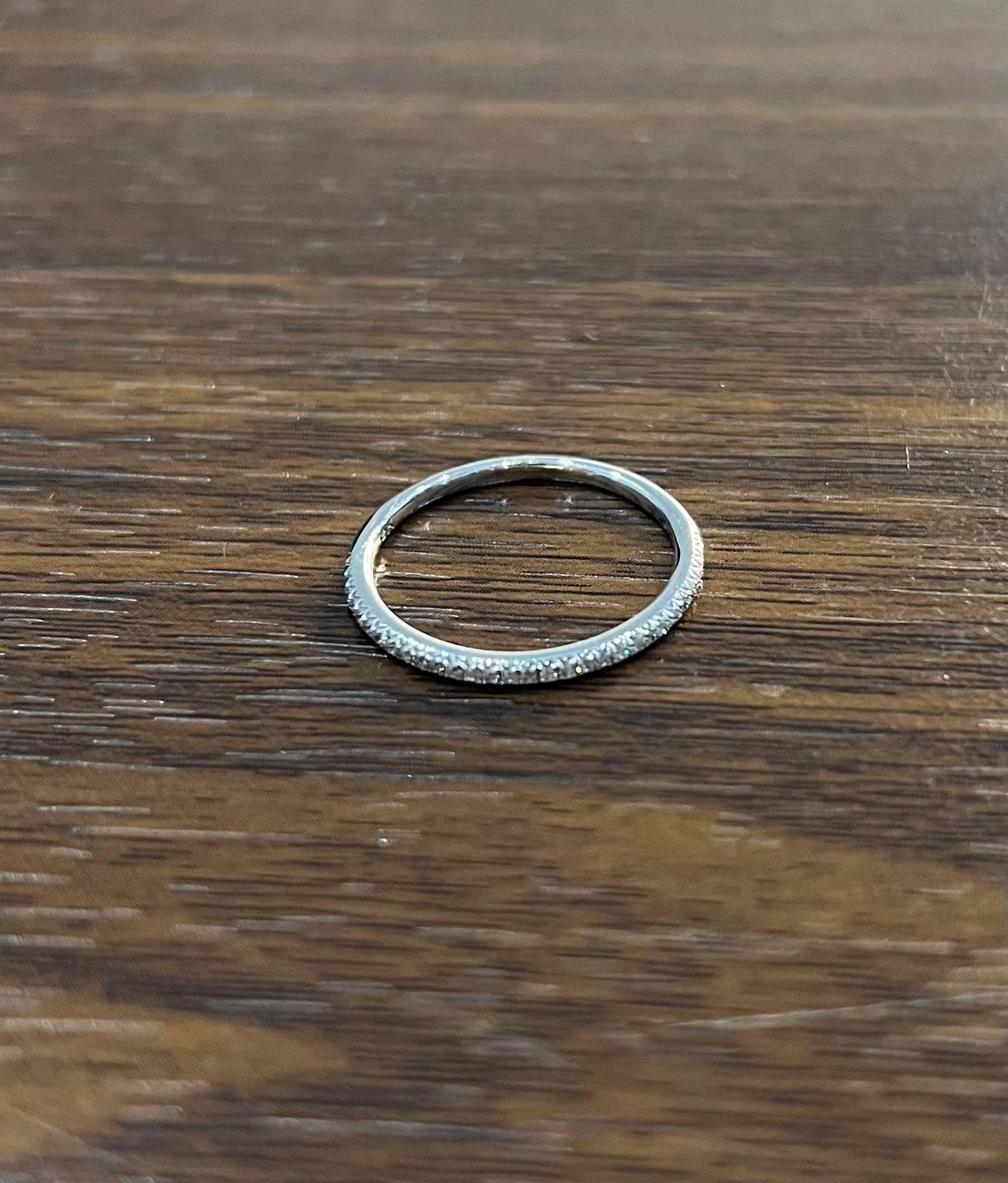 Brilliant Cut Classic Inset Round Brilliant Diamond Line 14K White Gold Thin Band Ring For Sale
