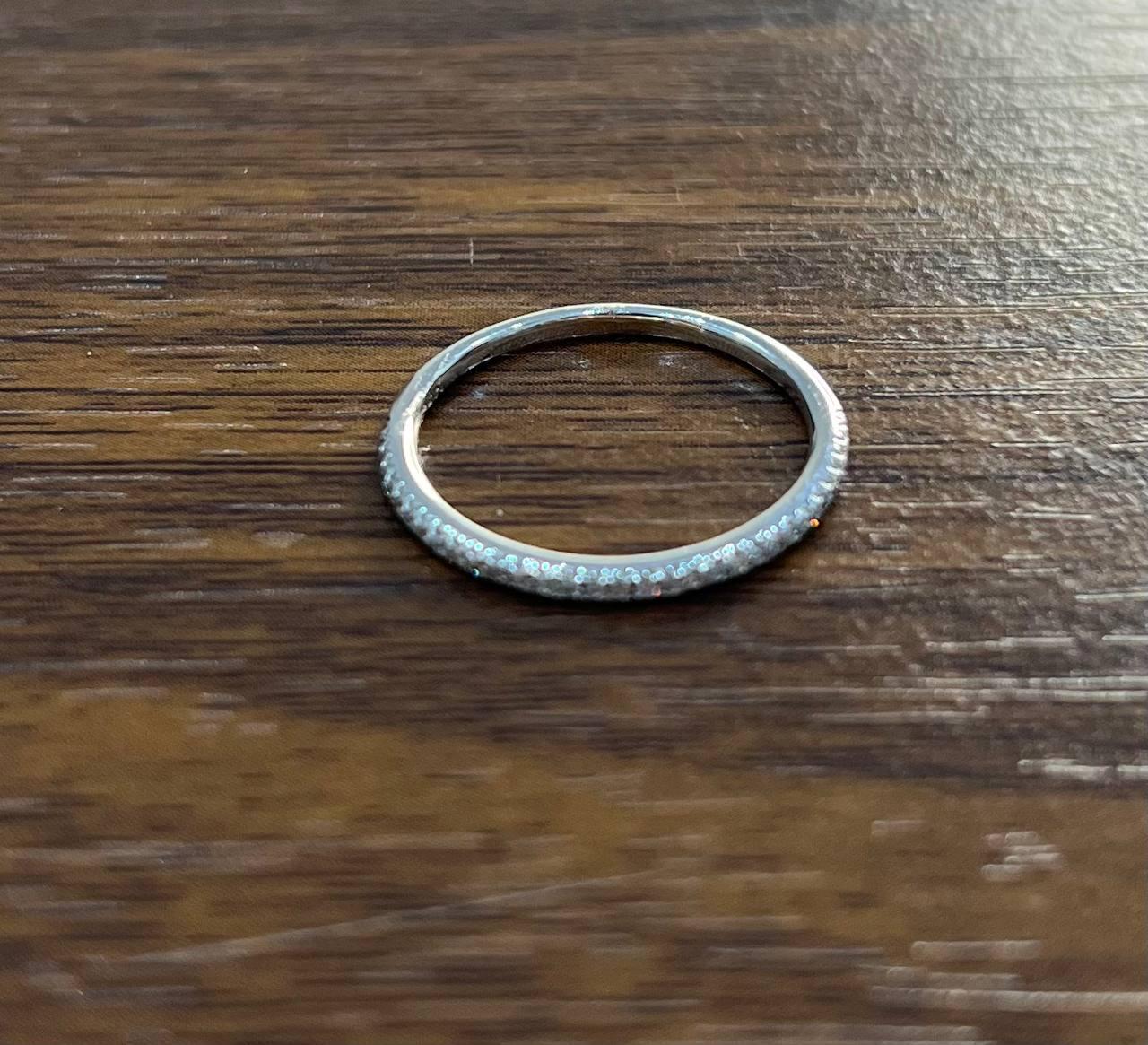 Classic Inset Round Brilliant Diamond Line 14K White Gold Thin Band Ring In New Condition For Sale In Oakton, VA