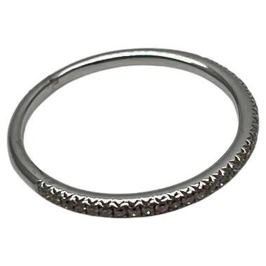Classic Inset Round Brilliant Diamond Line 14K White Gold Thin Band Ring