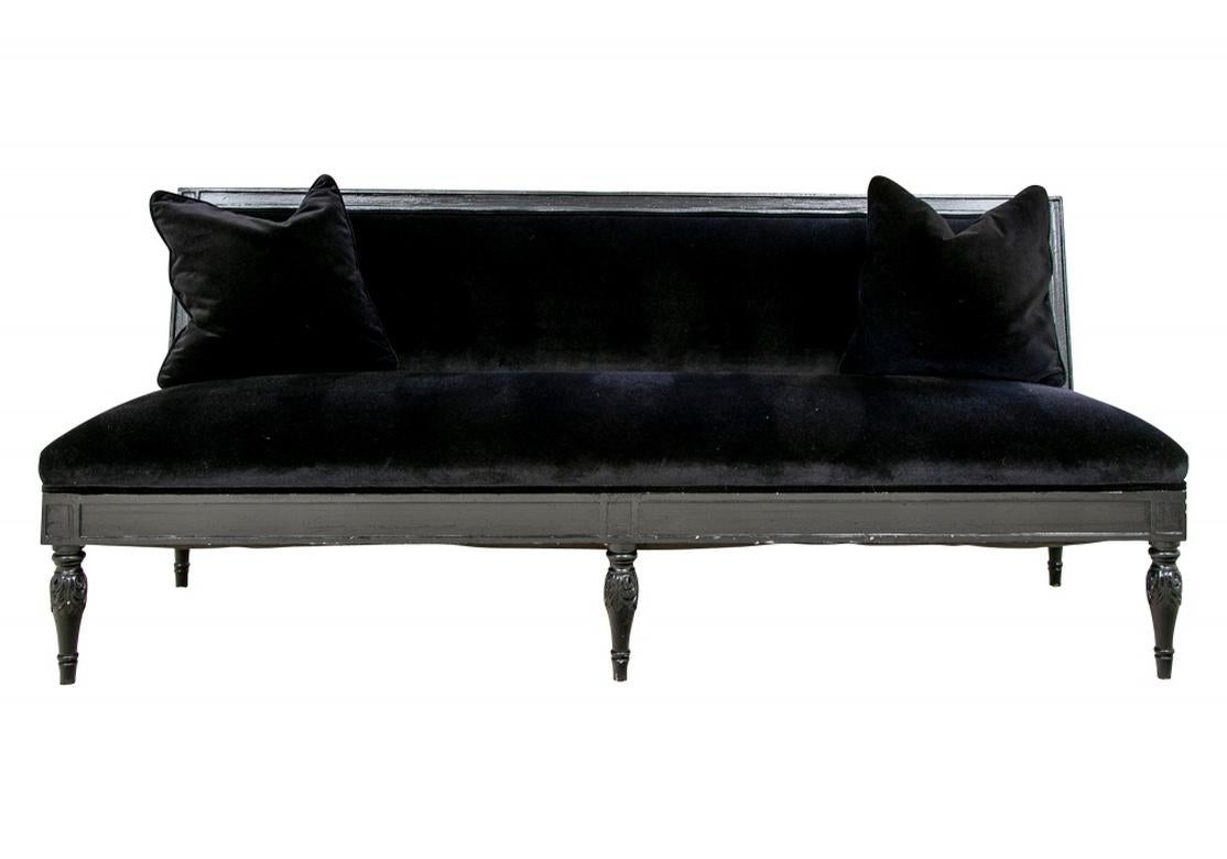 Classic International Style Navy Mohair Armless Sofa For Sale 5