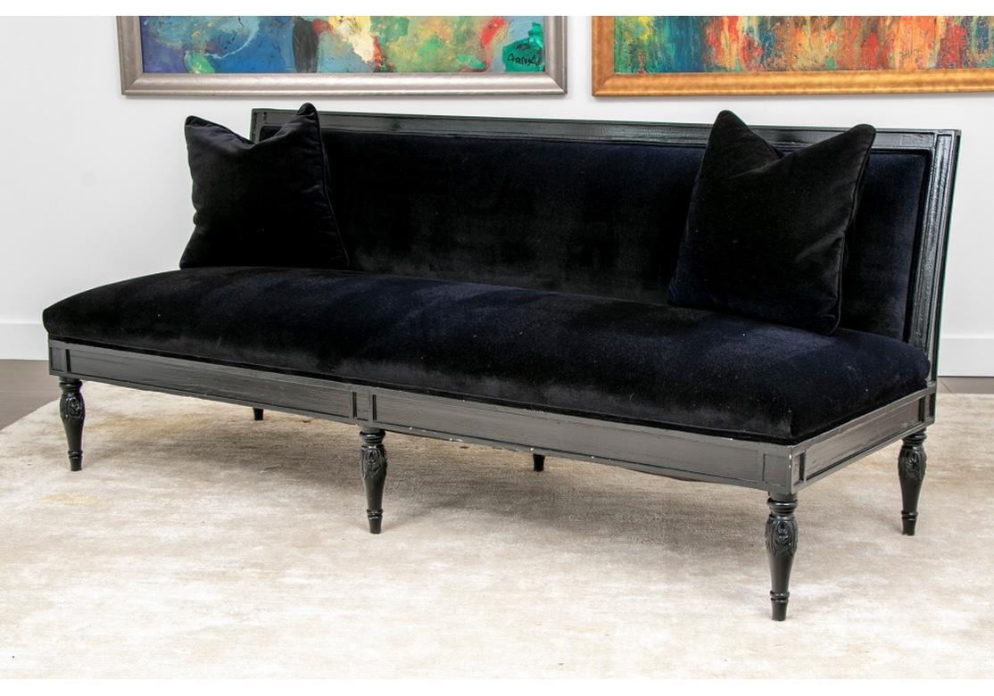 Classic International Style Navy Mohair Armless Sofa For Sale 2