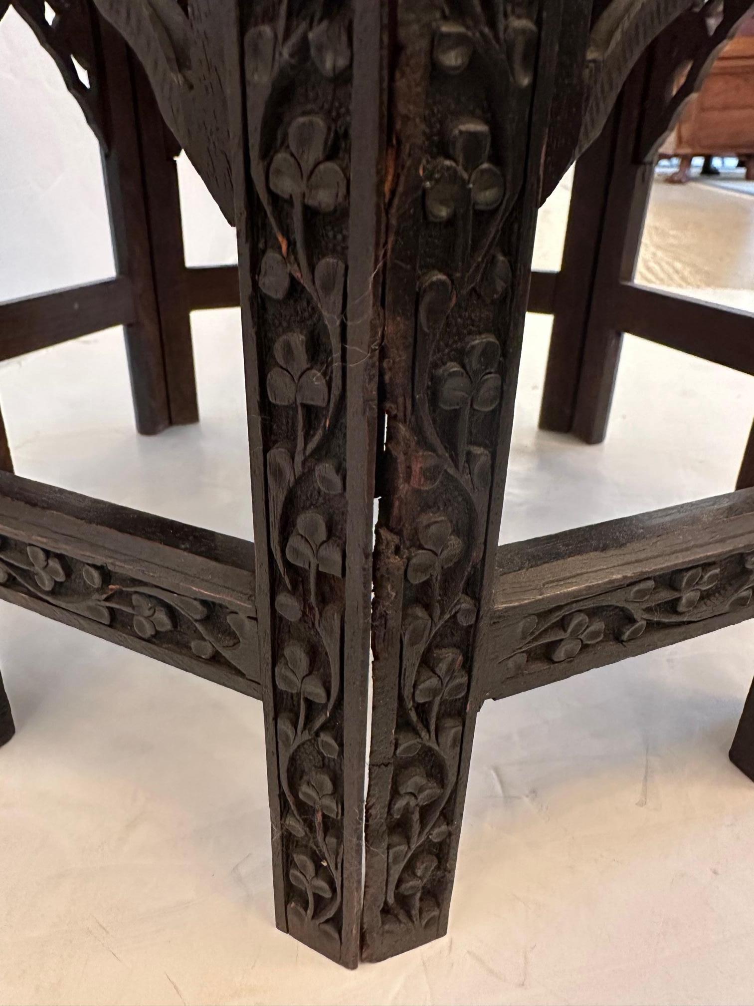 Classic Intricately Carved Wood Anglo Indian Round End Side Table For Sale 3