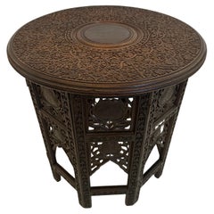Classic Intricately Carved Wood Anglo Indian Round End Side Table