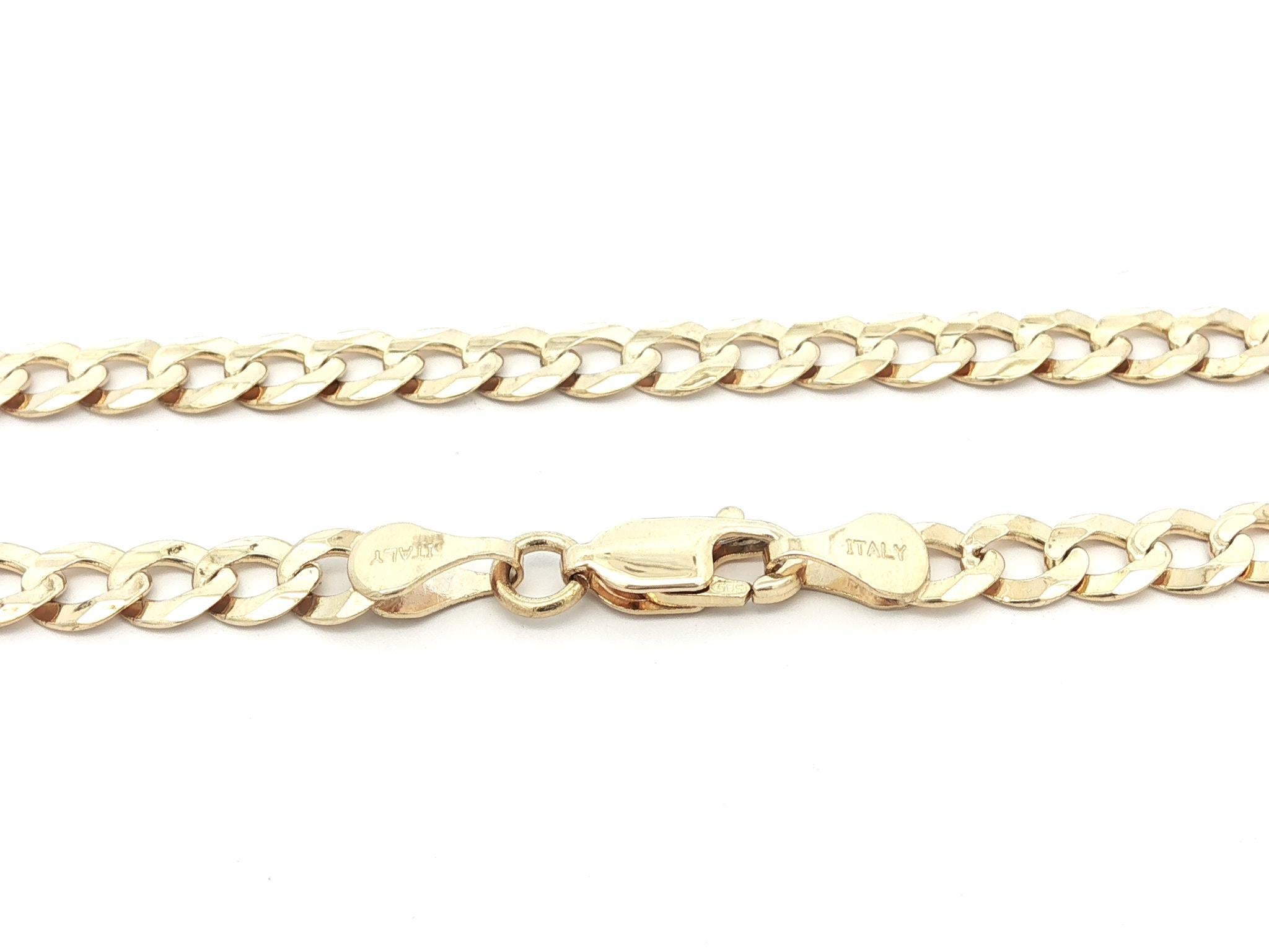 Material: Oro amarillo macizo de 14 quilates 
Peso: 11,79 gramos 
Tipo: Cadena de eslabones de bordillo cubana
Longitud: 20