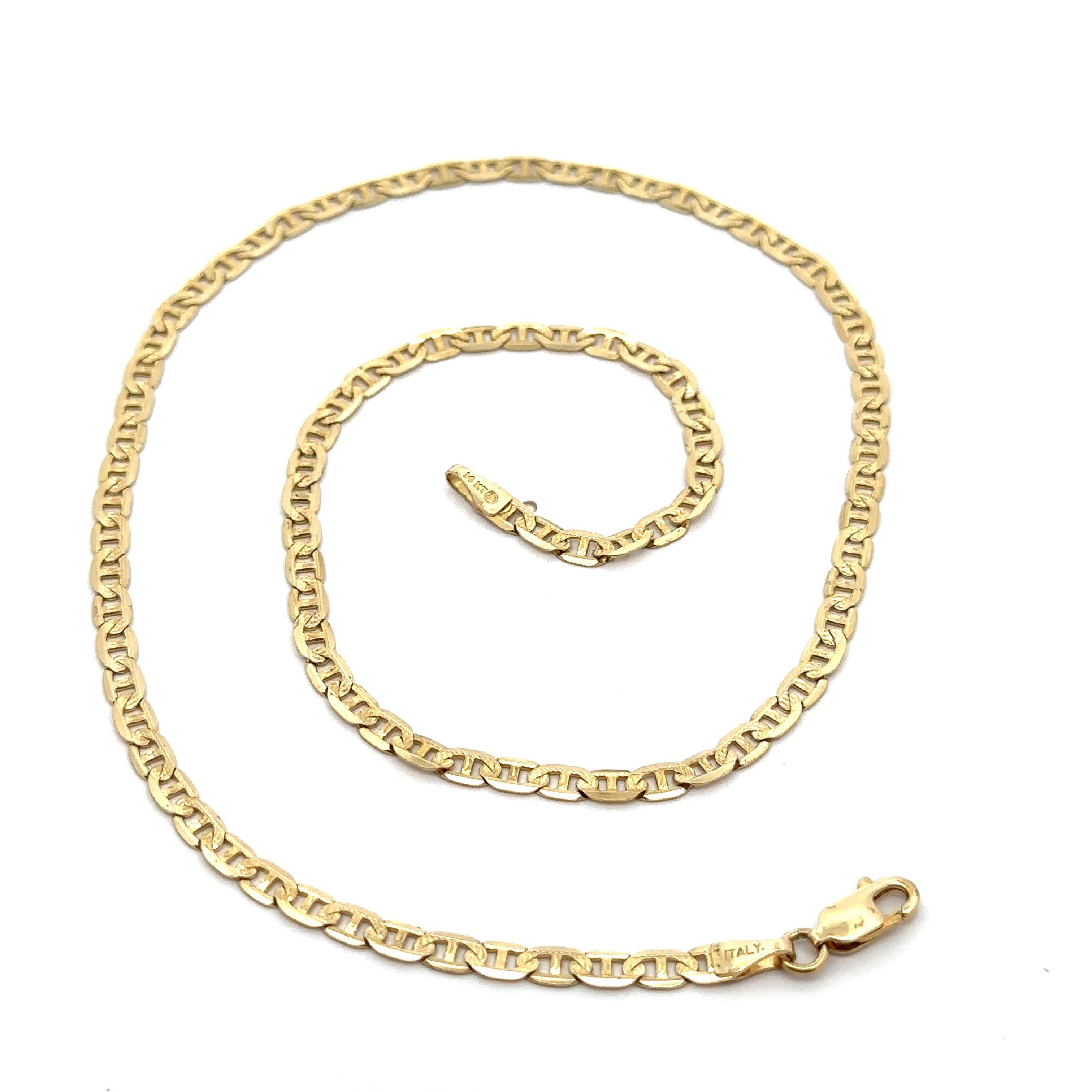 Femenino o masculino Collar clásico italiano de oro amarillo de 14k de 3,4 mm y 16