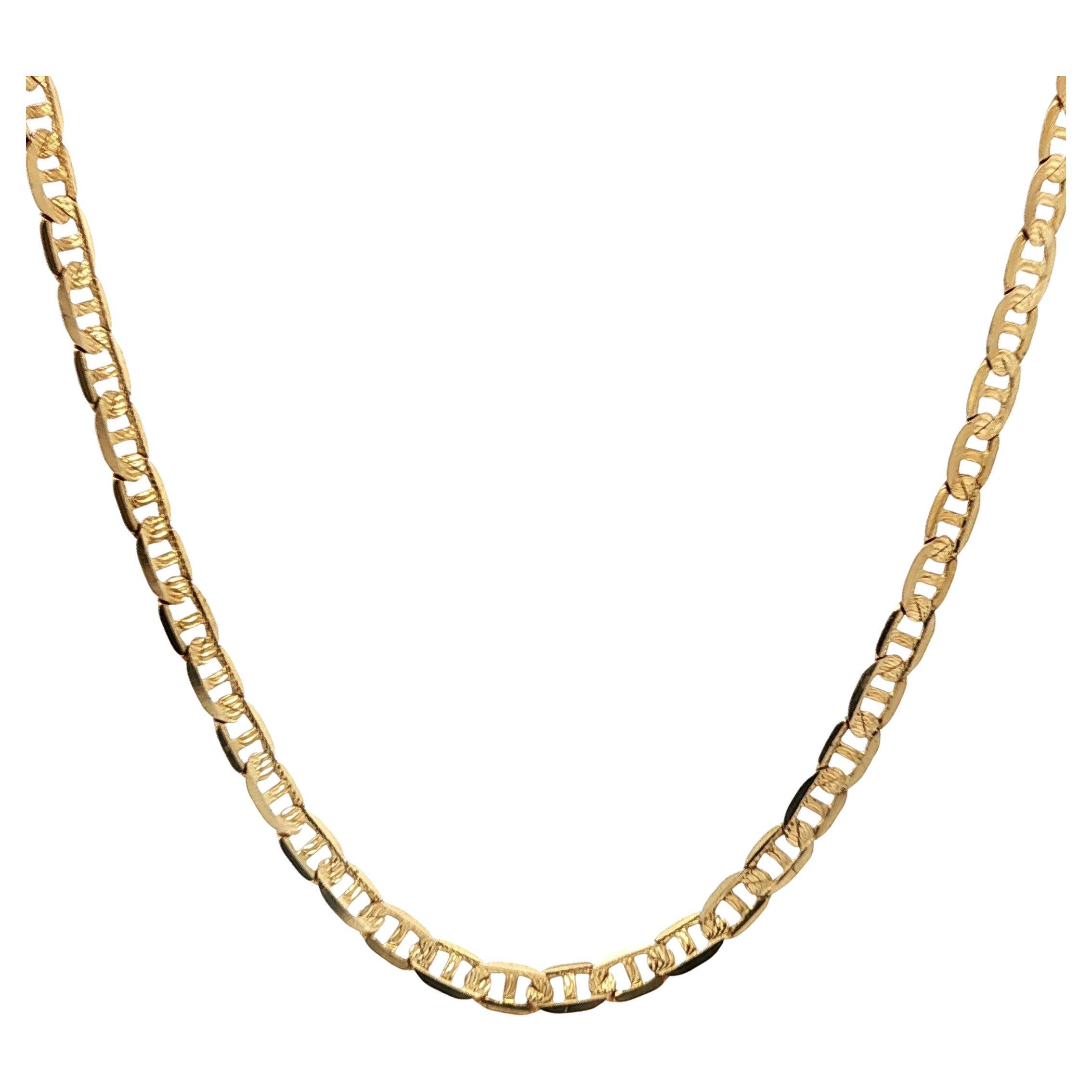 Collar clásico italiano de oro amarillo de 14k de 3,4 mm y 16" de eslabones planos Mariner unisex en venta