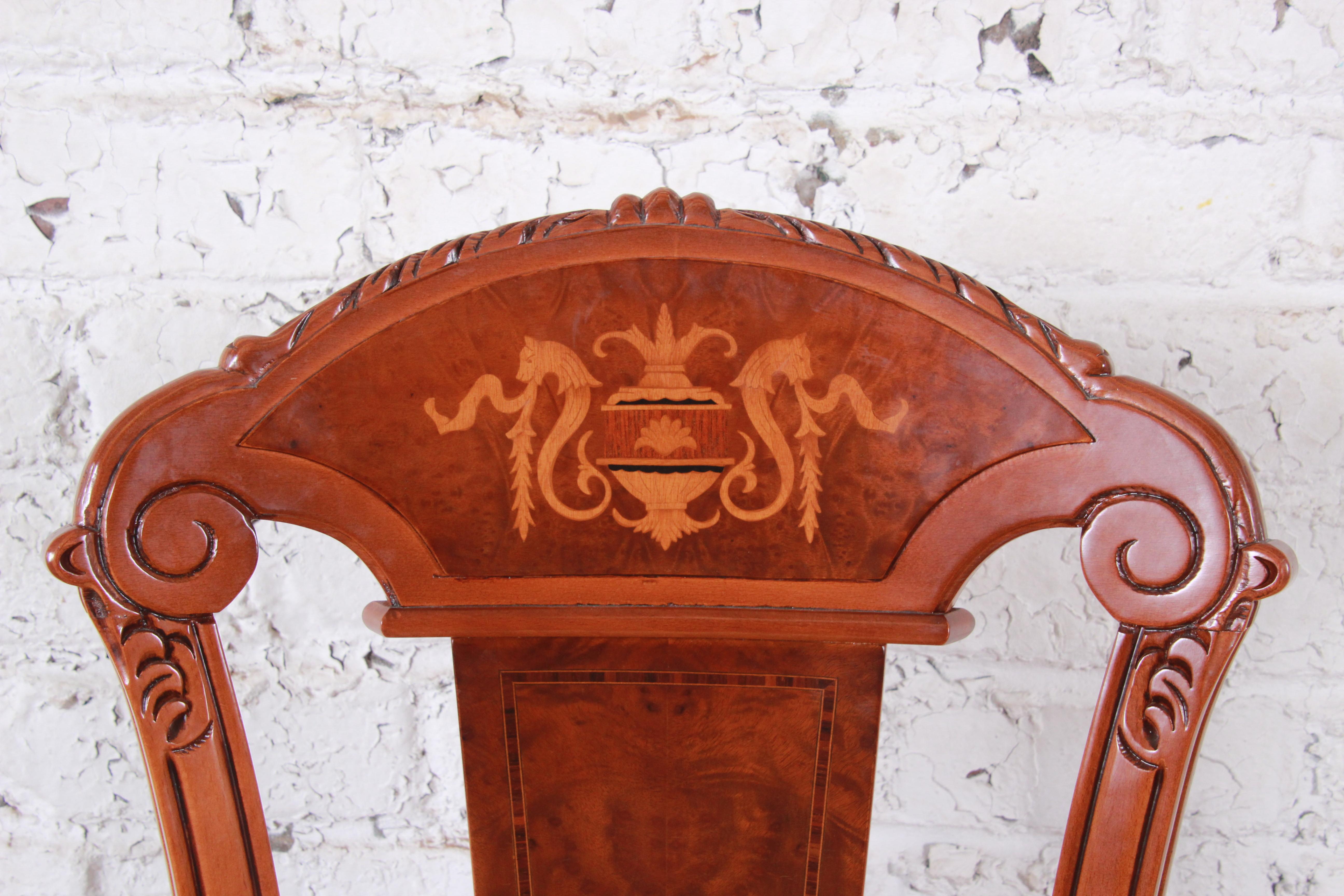 Classic Italian Baroque Carved and Inlaid Dining Chairs, Set of Eight 6